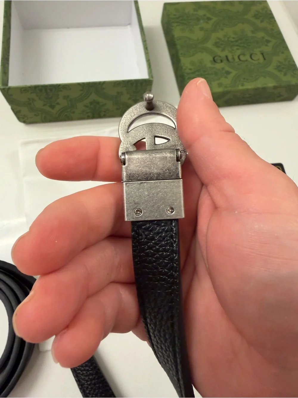 Gucci Black Leather Interlocking G Belt with Silver Hardware